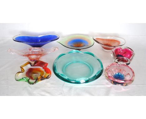 A collection of art glass bowls and dishes, including Murano, Chribska etc.