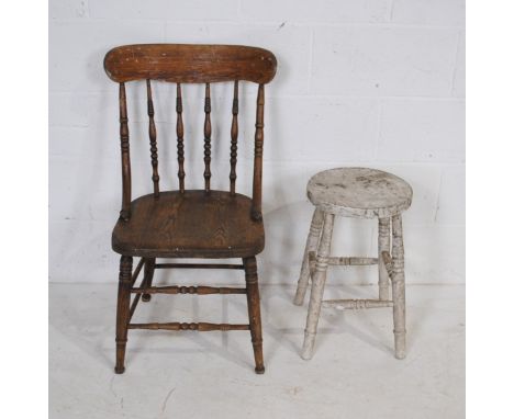 A vintage painted stool, along with an American dining chair