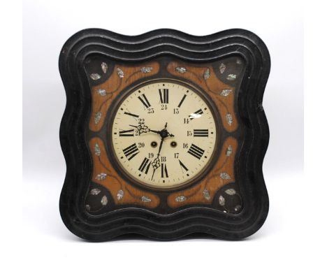 A Victorian French shaped wall clock, with Roman numerals and mother of pearl inlay - 47cm x 47cm