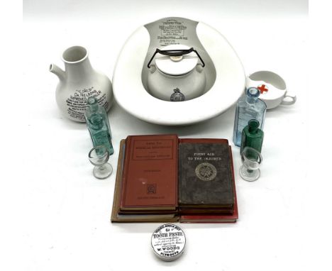A collection of vintage medical related items including a "Dr Nelsons Improved Inhaler" and a "Original Perfection Bed and Do