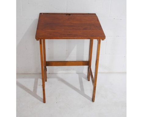 A vintage folding wooden school desk - length 56cm, depth 51cm, height 76cm