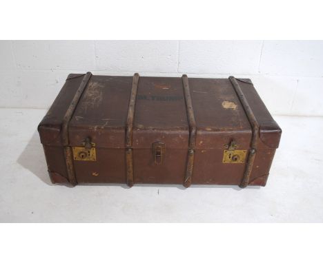 A vintage travel trunk, named to 'M Trump' - length 92cm
