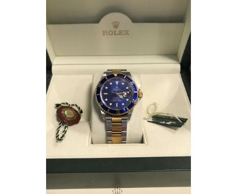 GENTLEMAN'S ROLEX OYSTER PERPETUAL DATE SUBMARINER STAINLESS STEEL BI COLOUR AUTOMATIC WRIST WATCH, 2005 from papers, model n