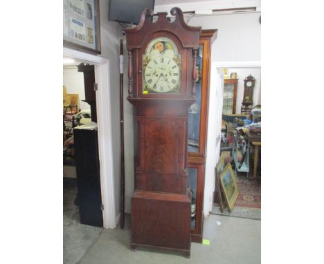 A 19th century country made mahogany longcase clock with a moon face and painted dial A/F, 237.5cm h x 65cm wLocation: 