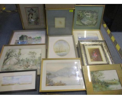 A selection of framed and glazed watercolours to include a pencil and wash study of a man's head, and a Jack Ray watercolour 