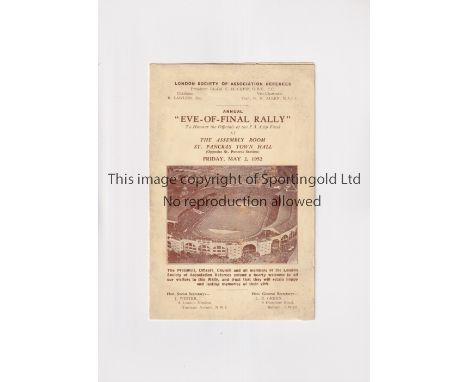 1952 FA CUP FINAL / ARSENAL V NEWCASTLE UNITED    Programme for the Eve-Of-Final Rally at St. Pancras Town Hall 2/5/1952.    