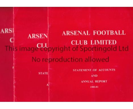 ARSENAL      Complete run of 10 Statement of Accounts and Annual Reports 1980/1 - 1989/90. 1982/3 has tiny paper loss from th