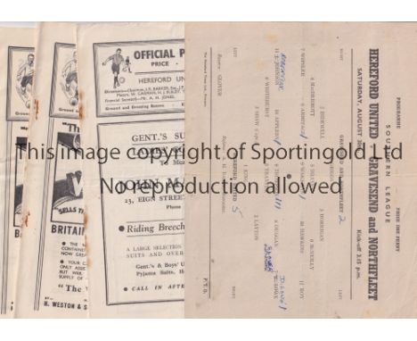 HEREFORD UNITED        Eleven home programmes for the League matches v Gravesend and Northfleet 30/8/1946,  Chelmsford City 1