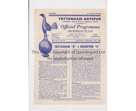 TOTTENHAM HOTSPUR      Single sheet programme for the home Met. &amp; District League match v Brighton &amp; Hove Albion 20/2