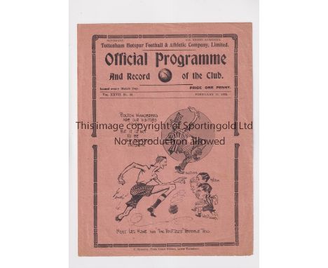 TOTTENHAM HOTSPUR    Programme for the home FA cup tie v Bolton Wanderers 16/2/1935, slightly creased.       Generally good