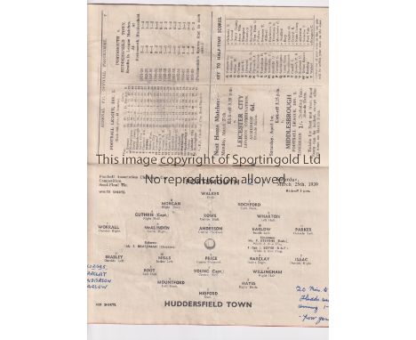 1939 FA CUP SEMI-FINAL AT ARSENAL  / PORTSMOUTH V HUDDERSFIELD TOWN       Programme for the tie at Highbury 25/3/1939, horizo