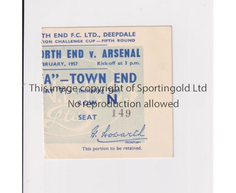 ARSENAL     Seat ticket for the away FA Cup tie v Preston North End 16/2/1957.     Good