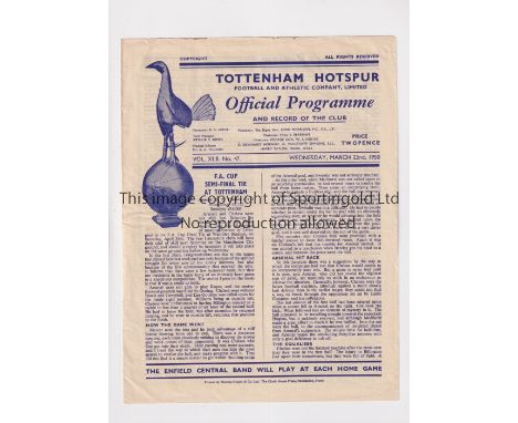 1950 FA CUP SEMI-FINAL REPLAY AT TOTTENHAM HOTSPUR F.C. / ARSENAL V CHELSEA       Programme for the tie at Tottenham 22/2/195