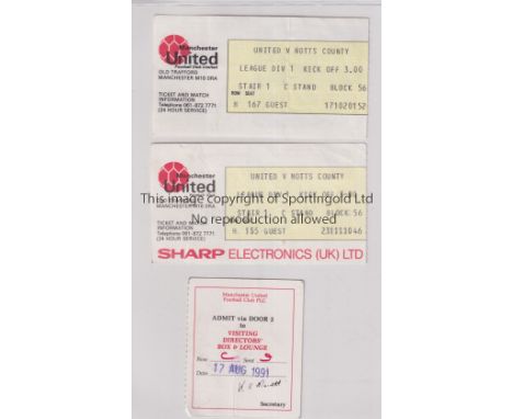 MANCHESTER UNITED   Three home tickets for the League matches v Notts County in 1981/2, 1982/3 and the Directors' ticket 17/8