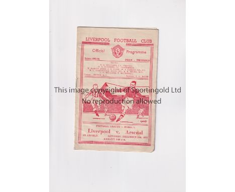 ARSENAL      Programme for the away League match v Liverpool 31/12/1949, horizontal creases.      Generally good