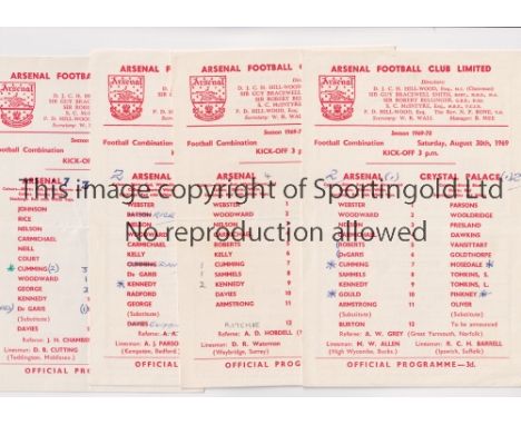 ARSENAL      Seventeen single card programmes for home Football Combination matches in the 1969/70 season including Tottenham