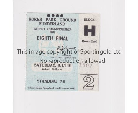 1966 WORLD CUP / SUNDERLAND        Ticket for USSR v Italy 16/7, very slight vertical crease.          Generally good
