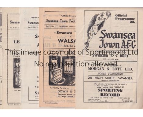 SWANSEA CITY     Five home programmes from the 1940's v Aldershot Reserves 12/4/47, Walsall 7/2/48, Leyton Orient 9/9/48, Rea
