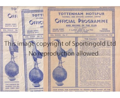 TOTTENHAM HOTSPUR        Three home programmes, including 2 X for the League matches v Bury 9/11/1946 and Newcastle United 14