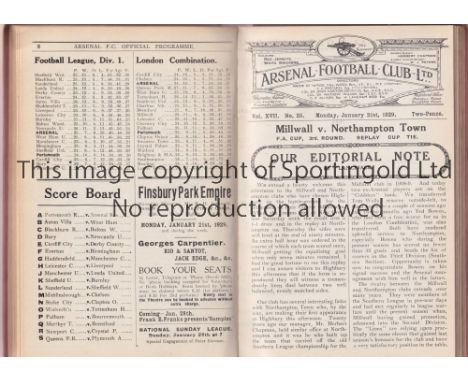 ARSENAL 1928-29 BOUND VOLUME     An official bound volume of all the numbered programmes with the red covers removed in seaso