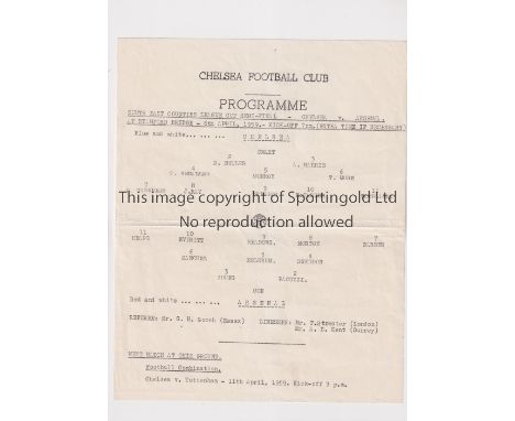 CHELSEA V ARSENAL 1959     Single sheet programme for the South East Counties League Cup Semi-Final at Chelsea 6/4/1959, hori