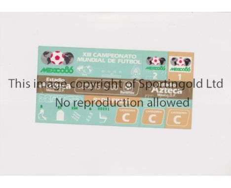 1986 WORLD CUP       Unused ticket for the Mexico v Bulgaria 15/6 at the Aztec Stadium. Staple holes on the left.   Generally