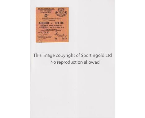 1974 SCOTTISH LEAGUE CUP SEMI-FINAL / AIRDRIE V CELTIC     Ticket for the match at Hampden Park 9/10/1974, slightly creased. 