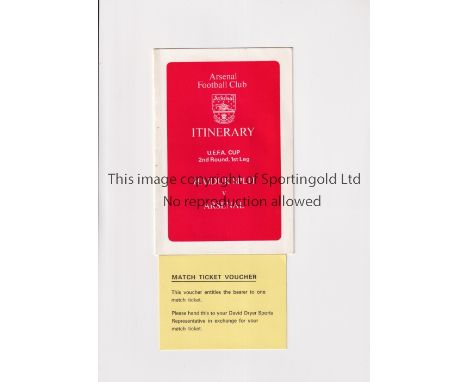 ARSENAL    Official itinerary for the away UEFA Cup tie v Hajduk Split 18/10/1979 plus a David Dryer Sports match ticket vouc