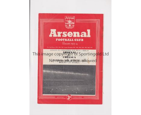 1954 LONDON CHALLENGE CUP FINAL REPLAY / ARSENAL V CHELSEA     Programme for the match at Highbury 29/3/1954, slightly worn, 