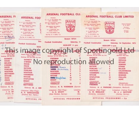 ARSENAL      Fifteen single card programmes for home Football Combination matches in the 1973/4 season, missing Tottenham, Re