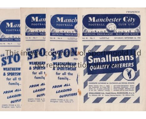 MANCHESTER CITY        Twenty home programmes: 49/50 v Luton, 51/2 v Preston, Charlton, Newcastle, Chelsea, Blackpool, slight
