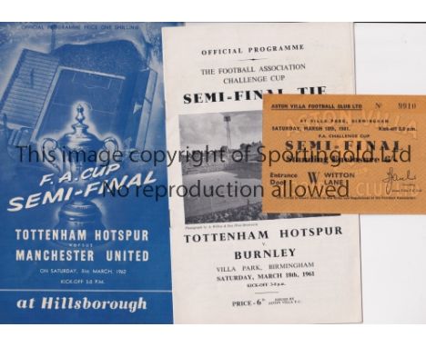 TOTTENHAM HOTSPUR 1960/1       Programme and ticket for the FA Cup Semi-Final v Burnley at Villa Park 18/3/1961. Plus a progr