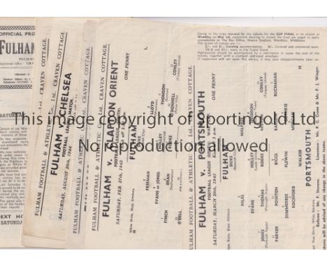 FULHAM           Fourteen home programmes, including for the FL South War Cup tie v Portsmouth 20/3/1943, 26/12/1945, punched