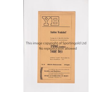 ARSENAL     Gatefold programme for the away Friendly v Young Boys of Bern 15/5/1955.    Good