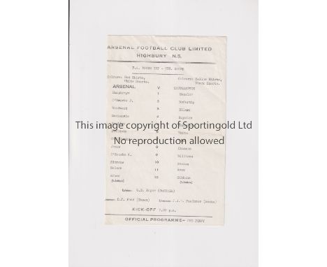 ARSENAL     Small single sheet programme for the home FA Youth Cup tie v Southampton 7/3/1967, slightly creased.     Generall