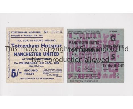 MANCHESTER UNITED V TOTTENHAM HOTSPUR/ FA CUP 1968             Two tickets for the FA Cup 3rd round 27/1/1968 and 3rd round r