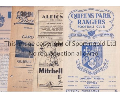 QPR     Twelve programmes: home v Clapton 57/8 FA Cup and aways v WBA 48/9 folded, worn and tiny paper loss, Cardiff 48/9 pun