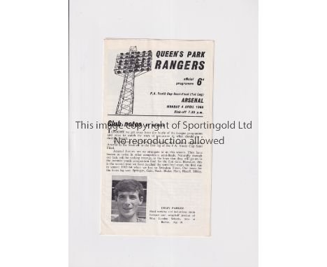 ARSENAL     Programme for the away 1st Leg Youth Cup Semi-Final v QPR 4/4/1966, slight vertical crease.     Generally good