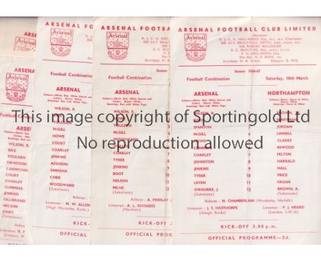 ARSENAL         Nineteen single cards programmes for the home reserve matches including for the seasons; 3 X 1966/67, 2 X 196