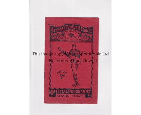 ARSENAL V LEEDS UNITED 1938     Programme for the League match at Arsenal 5/11/1938.    Generally good