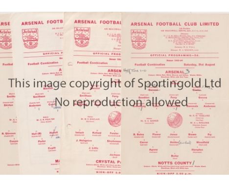 ARSENAL      Fourteen single card programmes for home Football Combination matches in the 1963/4 season v Notts. Co., Crystal