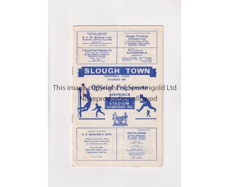 ARSENAL     Programme for the away Friendly v Slough Town 23/3/1966, slight vertical crease and slight rust mark.     General