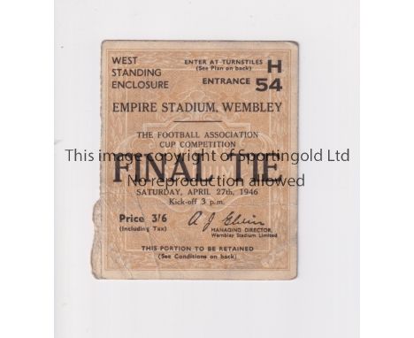 DERBY COUNTY V CHARLTON ATHLETIC / FA CUP 1946     Ticket for the FA Cup Final tie at Wembley Stadium 27/4/1946, creased, wri