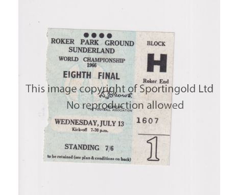 1966 WORLD CUP / SUNDERLAND      Ticket for Italy v Chile 13/7, minor paper loss to left edge on entry and very slightly crea