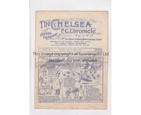 CHELSEA  V ARSENAL 1930    Programme for the League match at Chelsea 29/11/1930, horizontal creases, minor wear to cover, rus