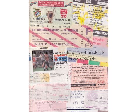 ARSENAL / TICKETS    Twenty five away tickets for season 1991/2 including all 19 League, 1 X FA Cup, 2 X League Cup, Charity 