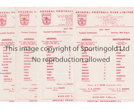 ARSENAL      Nineteen single card programmes for home Football Combination matches in the 1966/7 season v Southampton, Chelse