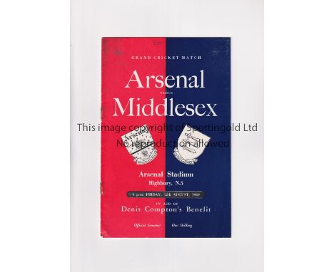 ARSENAL      Programme for the cricket match at Highbury v Middlesex C.C.C. 12/8/1949 in aid of Denis Compton's Benefit, smal