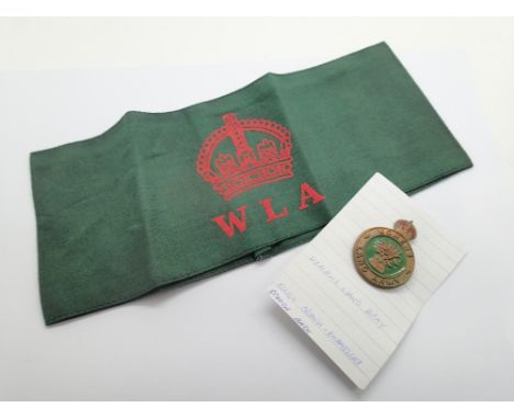 British WWII period Womens Land Army badge and armband
