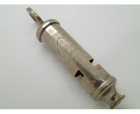 Metropolitan whistle with broad arrow and 1914 J Hudson made in England